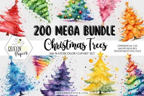 Download 200 Watercolor Christmas Trees Clipart - 200 Collection